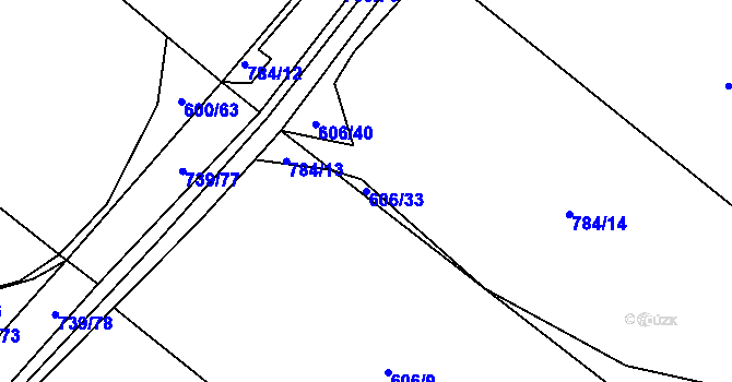 Parcela st. 606/33 v KÚ Sobčice, Katastrální mapa