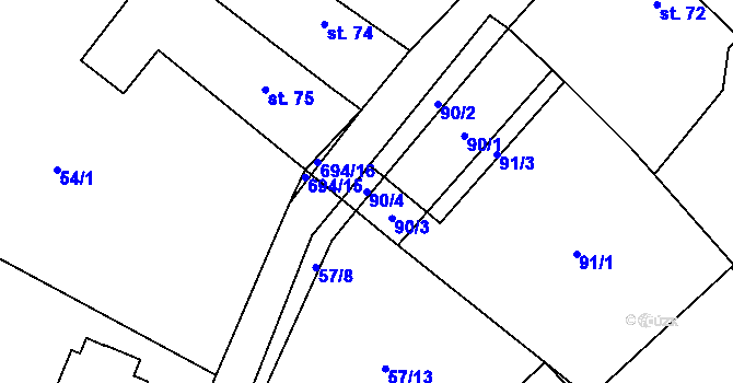 Parcela st. 90/4 v KÚ Sobčice, Katastrální mapa