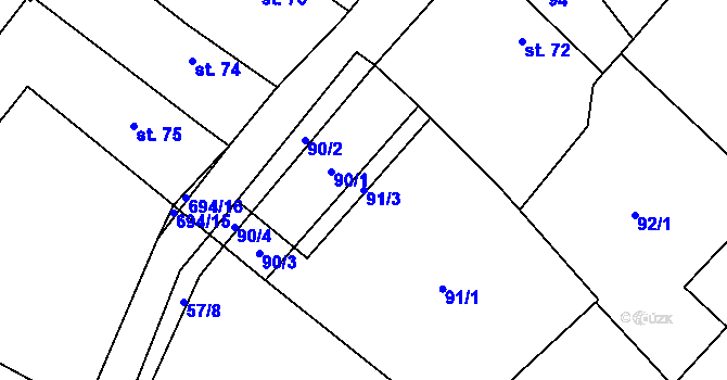 Parcela st. 91/3 v KÚ Sobčice, Katastrální mapa