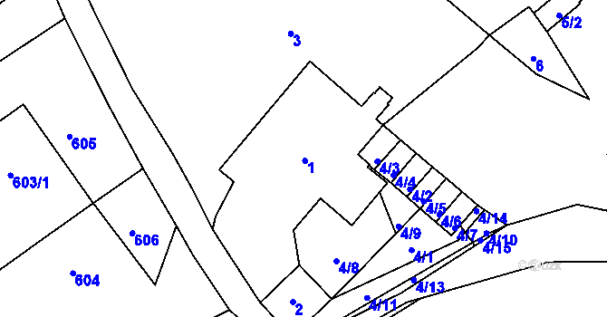 Parcela st. 1 v KÚ Sobědruhy, Katastrální mapa