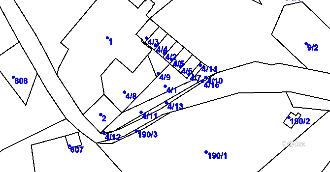 Parcela st. 4/1 v KÚ Sobědruhy, Katastrální mapa