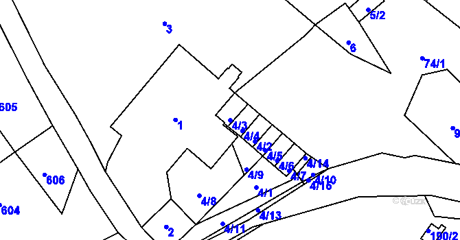 Parcela st. 4/3 v KÚ Sobědruhy, Katastrální mapa
