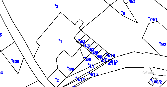 Parcela st. 4/4 v KÚ Sobědruhy, Katastrální mapa