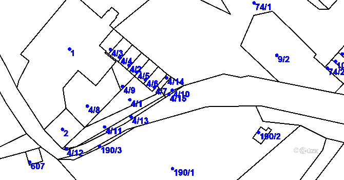 Parcela st. 4/10 v KÚ Sobědruhy, Katastrální mapa