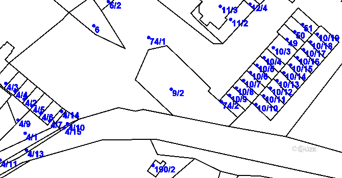 Parcela st. 9/2 v KÚ Sobědruhy, Katastrální mapa