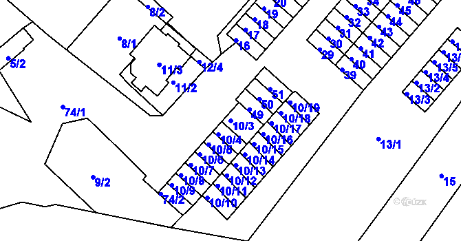Parcela st. 10/3 v KÚ Sobědruhy, Katastrální mapa