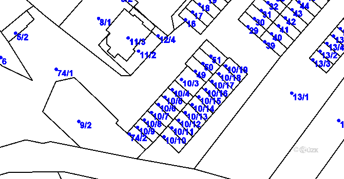 Parcela st. 10/4 v KÚ Sobědruhy, Katastrální mapa