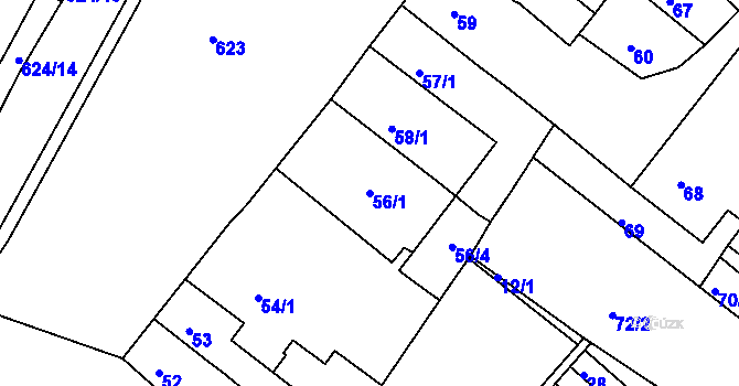 Parcela st. 56/1 v KÚ Sobědruhy, Katastrální mapa