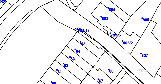Parcela st. 65 v KÚ Sobědruhy, Katastrální mapa