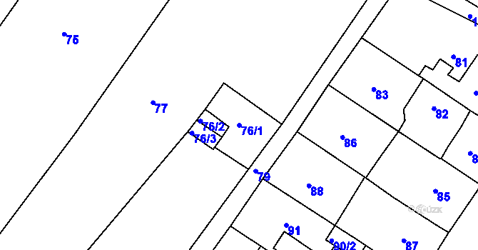 Parcela st. 76/1 v KÚ Sobědruhy, Katastrální mapa