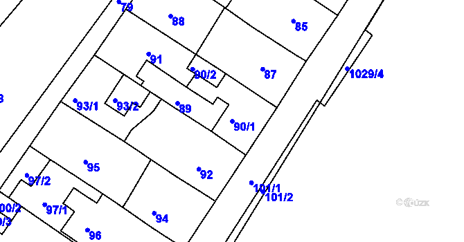 Parcela st. 90/1 v KÚ Sobědruhy, Katastrální mapa