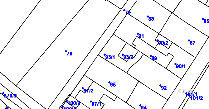Parcela st. 93/1 v KÚ Sobědruhy, Katastrální mapa