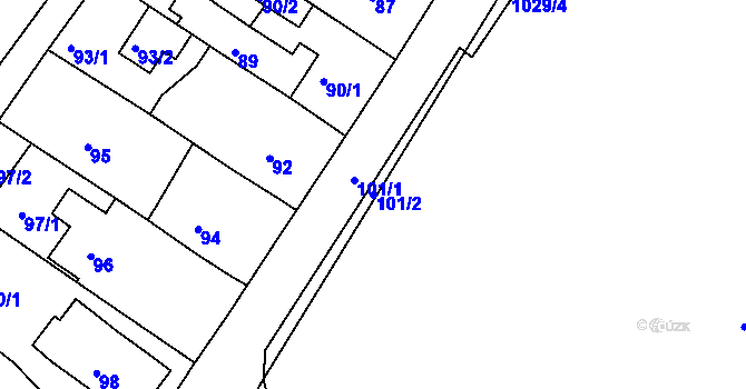 Parcela st. 101/2 v KÚ Sobědruhy, Katastrální mapa