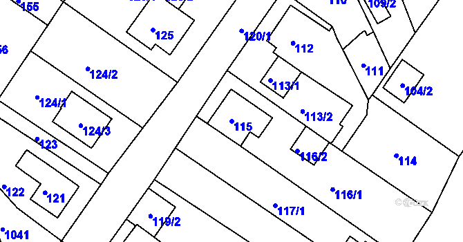 Parcela st. 115 v KÚ Sobědruhy, Katastrální mapa