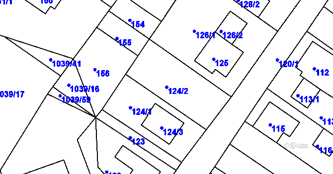 Parcela st. 124/2 v KÚ Sobědruhy, Katastrální mapa