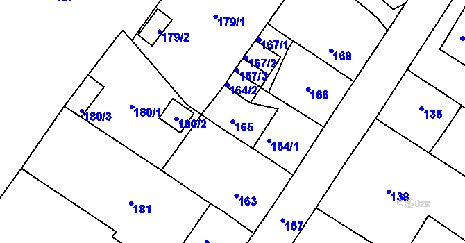 Parcela st. 165 v KÚ Sobědruhy, Katastrální mapa