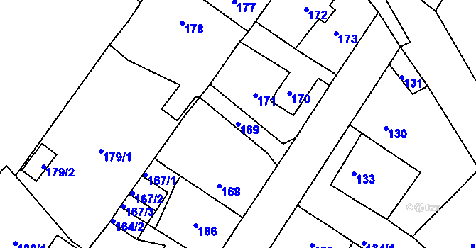 Parcela st. 169 v KÚ Sobědruhy, Katastrální mapa