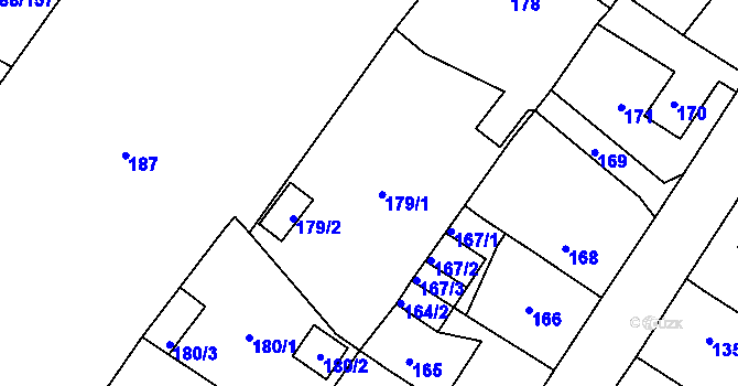Parcela st. 179 v KÚ Sobědruhy, Katastrální mapa