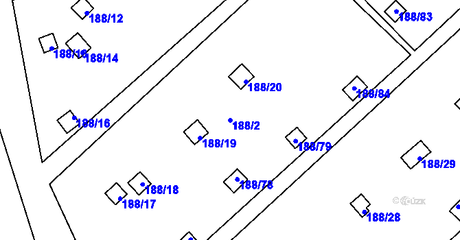 Parcela st. 188/2 v KÚ Sobědruhy, Katastrální mapa