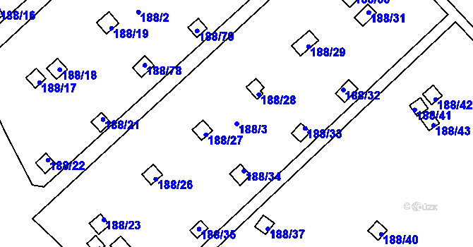 Parcela st. 188/3 v KÚ Sobědruhy, Katastrální mapa