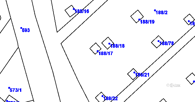 Parcela st. 188/17 v KÚ Sobědruhy, Katastrální mapa