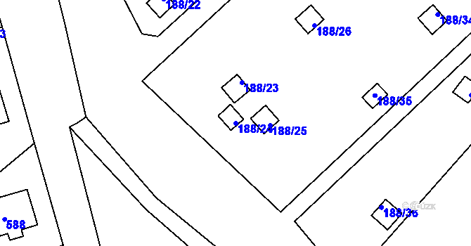 Parcela st. 188/24 v KÚ Sobědruhy, Katastrální mapa