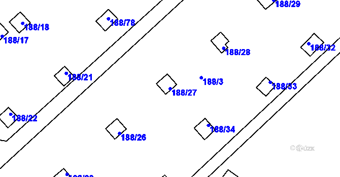 Parcela st. 188/27 v KÚ Sobědruhy, Katastrální mapa