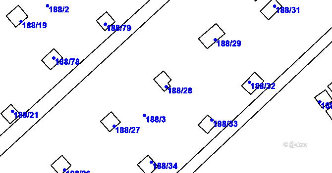 Parcela st. 188/28 v KÚ Sobědruhy, Katastrální mapa