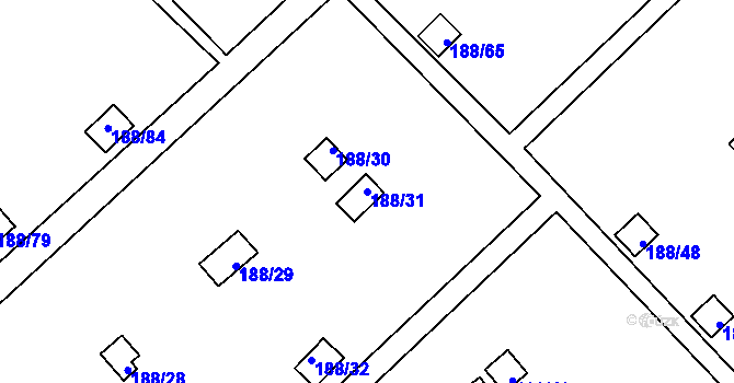 Parcela st. 188/31 v KÚ Sobědruhy, Katastrální mapa