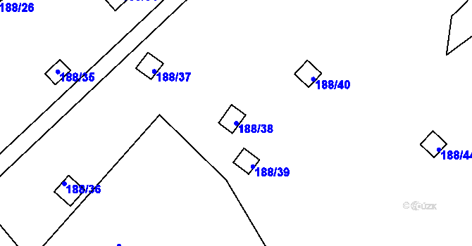 Parcela st. 188/38 v KÚ Sobědruhy, Katastrální mapa