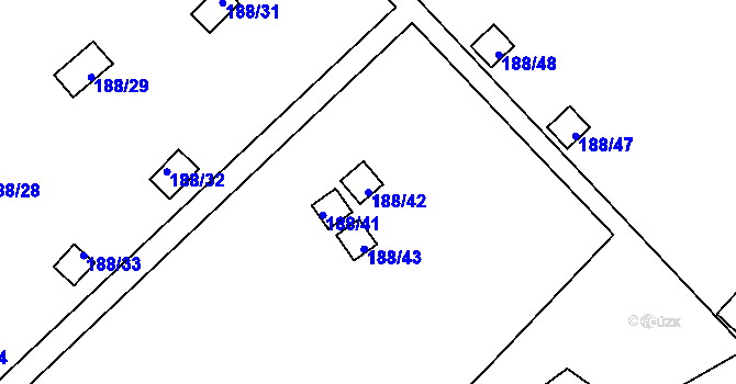 Parcela st. 188/42 v KÚ Sobědruhy, Katastrální mapa