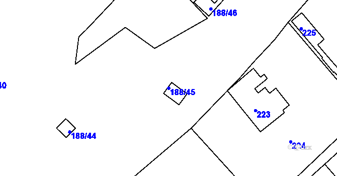 Parcela st. 188/45 v KÚ Sobědruhy, Katastrální mapa