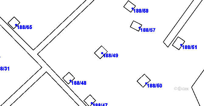 Parcela st. 188/49 v KÚ Sobědruhy, Katastrální mapa