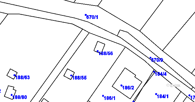 Parcela st. 188/56 v KÚ Sobědruhy, Katastrální mapa