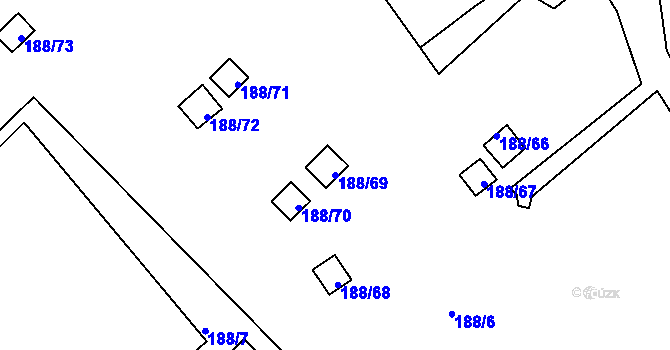 Parcela st. 188/69 v KÚ Sobědruhy, Katastrální mapa