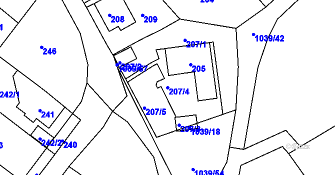Parcela st. 207/4 v KÚ Sobědruhy, Katastrální mapa