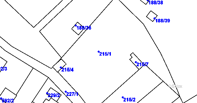 Parcela st. 215/1 v KÚ Sobědruhy, Katastrální mapa