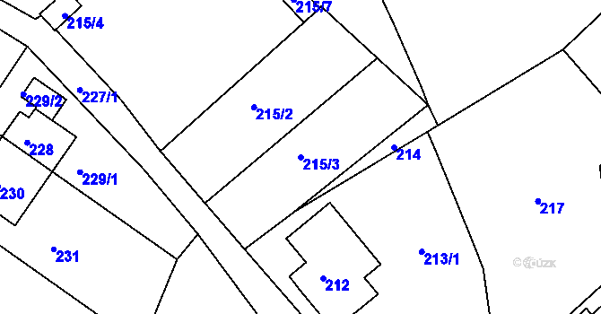Parcela st. 215/3 v KÚ Sobědruhy, Katastrální mapa