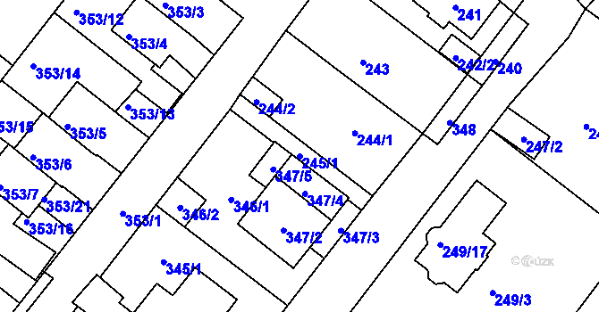 Parcela st. 245/1 v KÚ Sobědruhy, Katastrální mapa