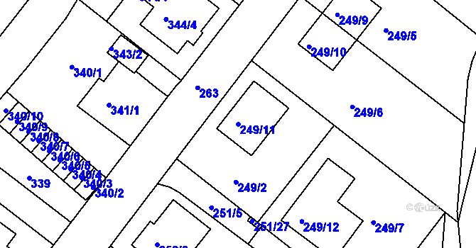 Parcela st. 249/11 v KÚ Sobědruhy, Katastrální mapa