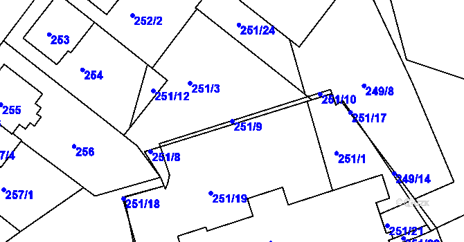 Parcela st. 251/9 v KÚ Sobědruhy, Katastrální mapa