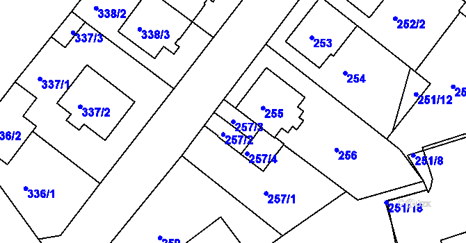Parcela st. 257/3 v KÚ Sobědruhy, Katastrální mapa