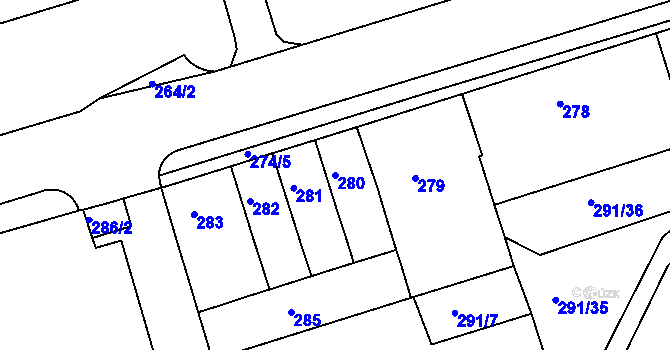 Parcela st. 280 v KÚ Sobědruhy, Katastrální mapa