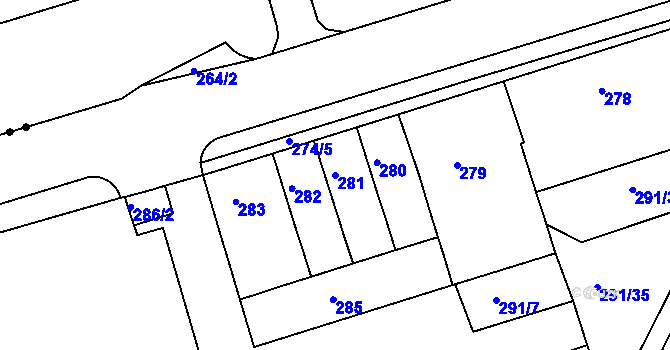 Parcela st. 281 v KÚ Sobědruhy, Katastrální mapa