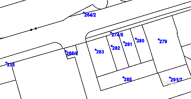 Parcela st. 283 v KÚ Sobědruhy, Katastrální mapa