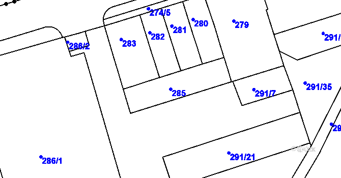 Parcela st. 285 v KÚ Sobědruhy, Katastrální mapa