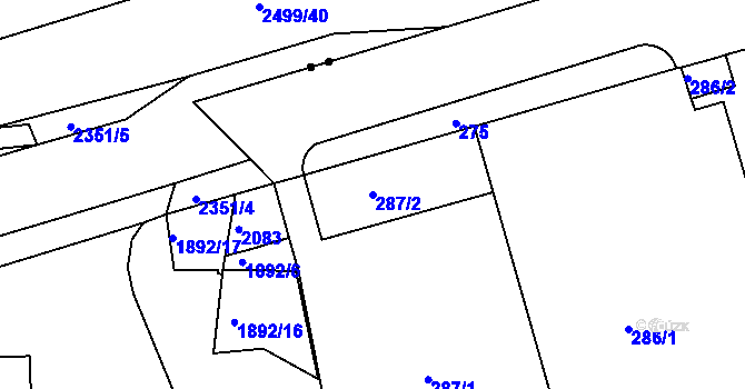 Parcela st. 287/2 v KÚ Sobědruhy, Katastrální mapa