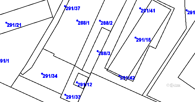 Parcela st. 288/3 v KÚ Sobědruhy, Katastrální mapa