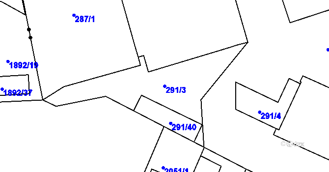 Parcela st. 291/3 v KÚ Sobědruhy, Katastrální mapa