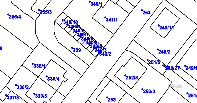 Parcela st. 340/2 v KÚ Sobědruhy, Katastrální mapa